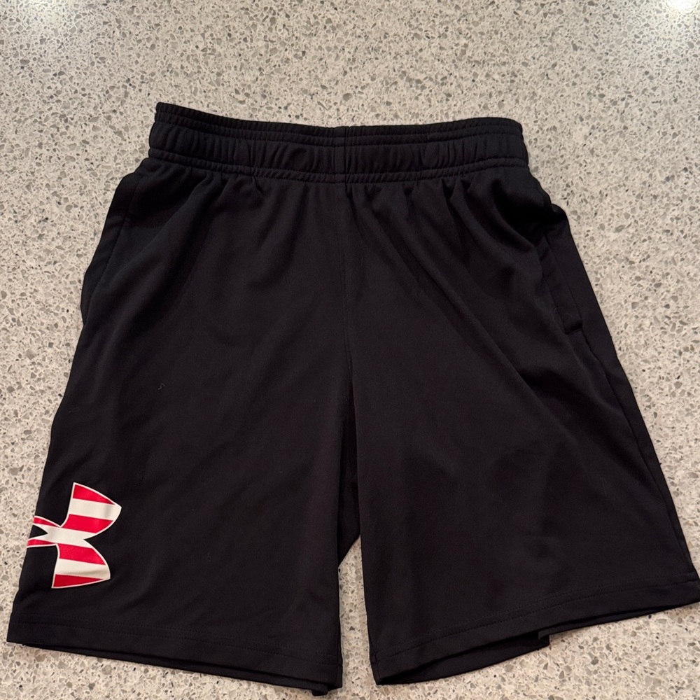 Under Armour Men's Black Shorts with Red Logo